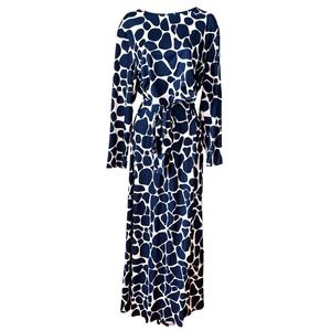 Navy Giraffe Print 2 Piece Set Crop Tie Top & Maxi Skirt with Pockets 1XL